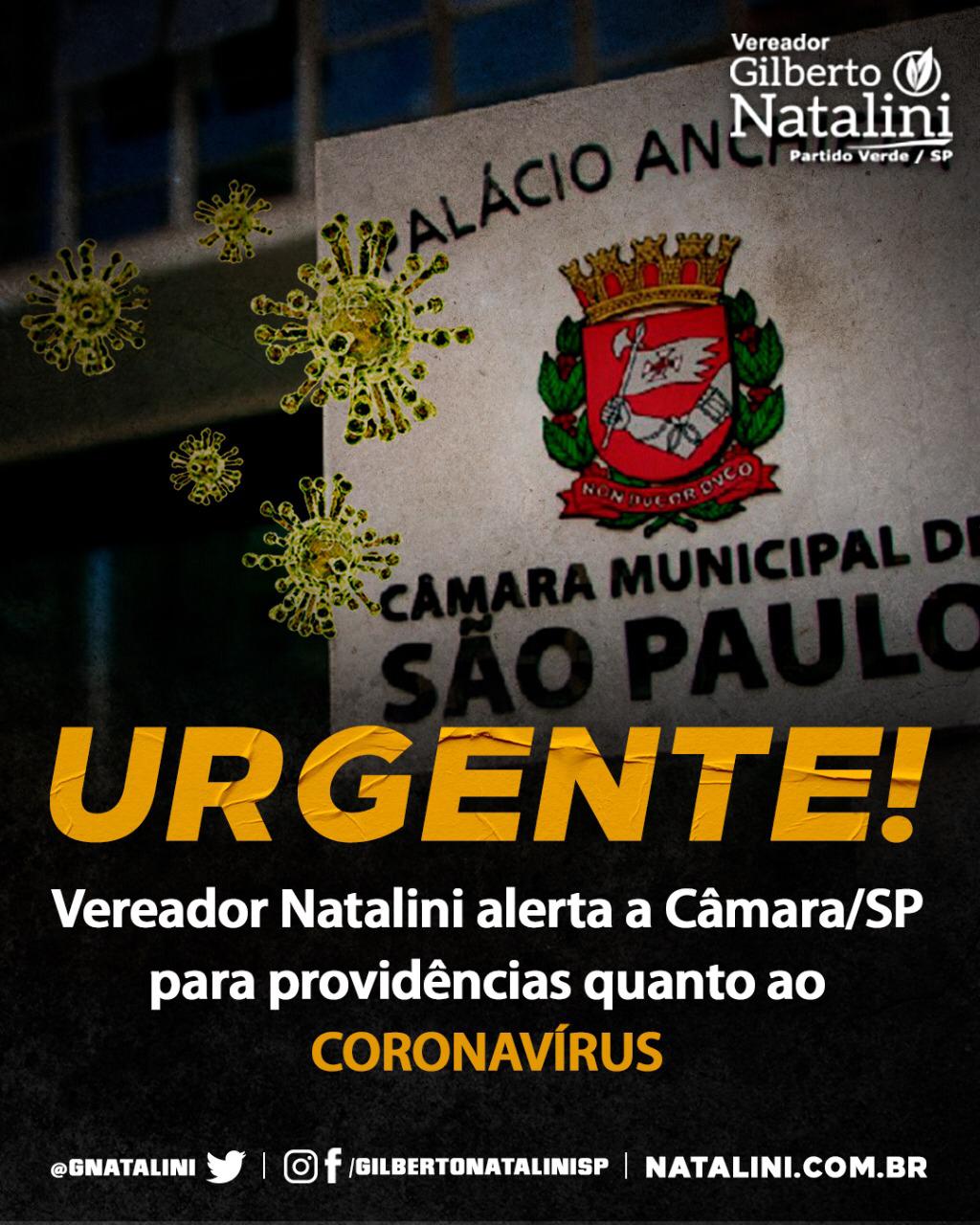 Banner: Natalini solicita providências na CMSP quanto o #coronavírus